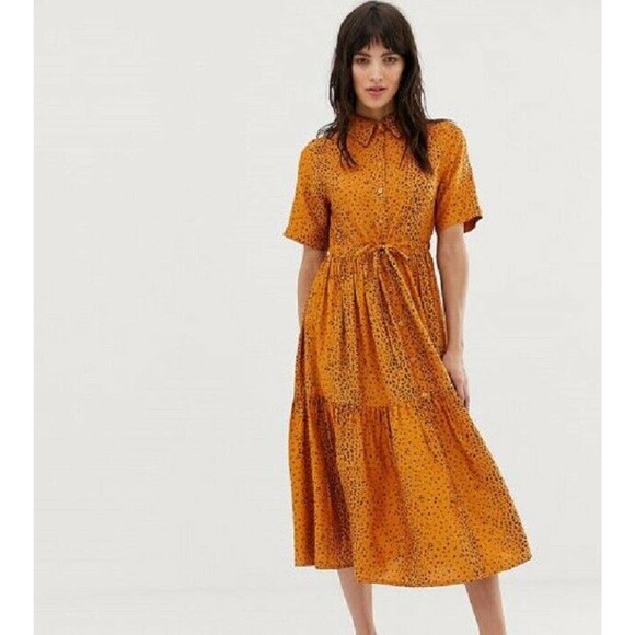 Mango Dresses & Skirts - Mango Dress Size 8 Orange Button Front Animal Midi
